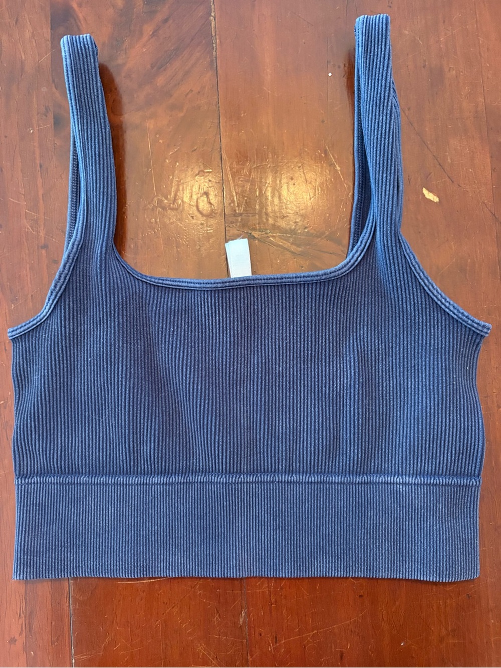 Ribbed Square Neck Crop Tank/Sports Bra - Blue